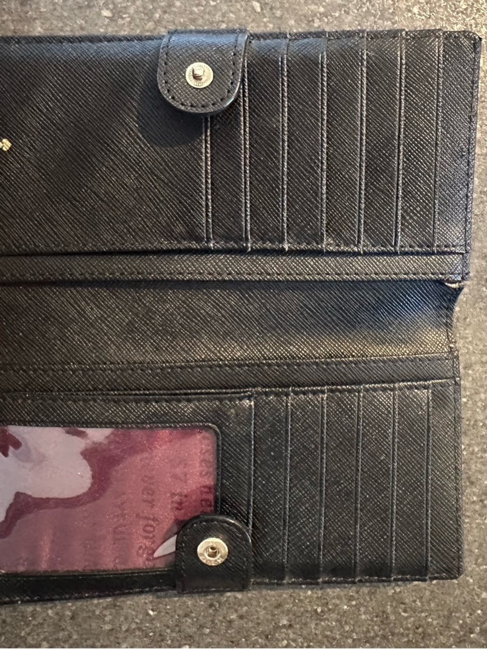 kate spade Black Floral Slim Continental Wallet with Pink and Red Flowers - Picture 3 of 3